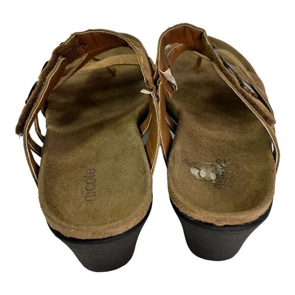 Nicole Albany Woman’s Size 8.5 Strappy Thong Slip On Wedge Sandals Brown Shell - Picture 9 of 13